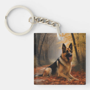 German Shepherd  in Autumn Leaves Fall Inspire  Key Ring