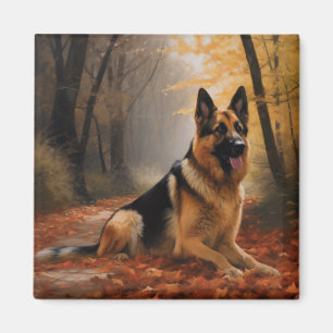German Shepherd  in Autumn Leaves Fall Inspire  Magnet