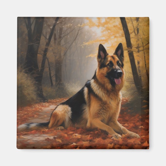 German Shepherd  in Autumn Leaves Fall Inspire  Magnet (Front)