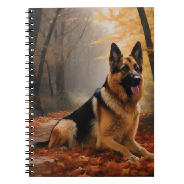 German Shepherd  in Autumn Leaves Fall Inspire  Notebook (Front)