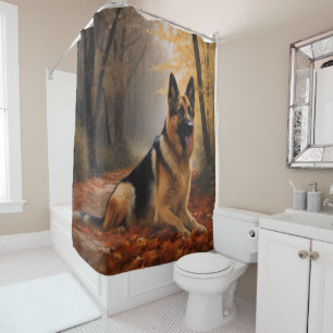 German Shepherd  in Autumn Leaves Fall Inspire  Shower Curtain