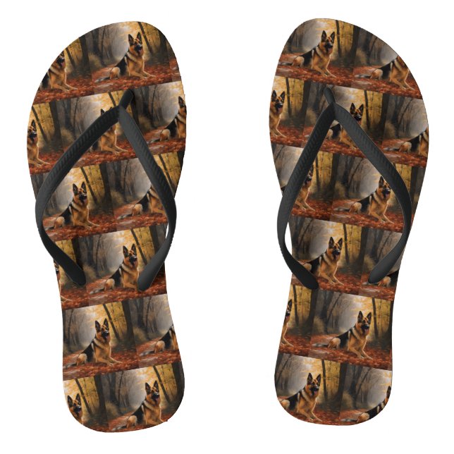 German Shepherd  in Autumn Leaves Fall Inspire  Thongs (Footbed)