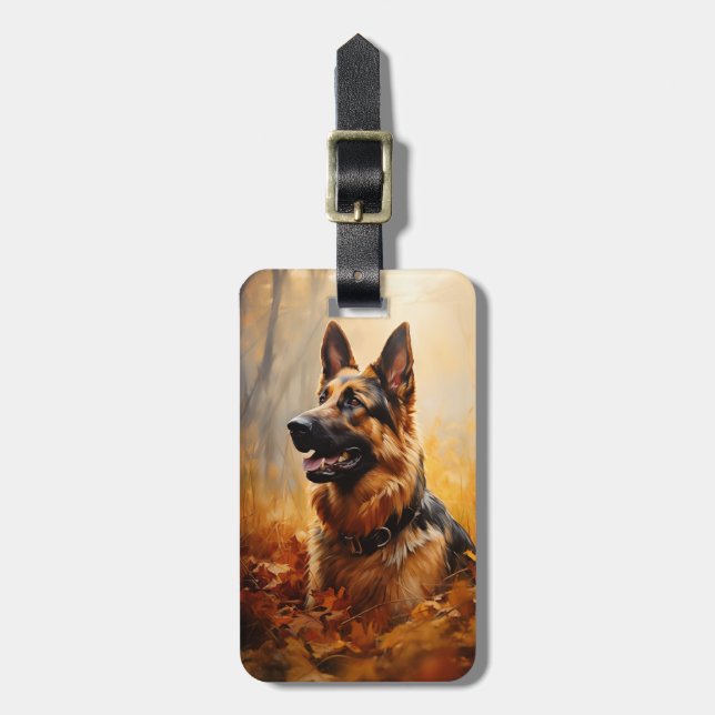 German Shepherd in Autumn Luggage Tag (Front Vertical)