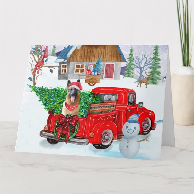 German Shepherd In Christmas Delivery Truck Snow Card (Front)