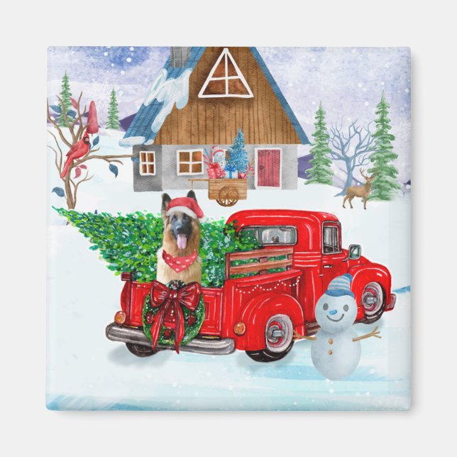 German Shepherd In Christmas Delivery Truck Snow  Magnet (Front)