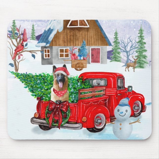 German Shepherd In Christmas Delivery Truck Snow  Mouse Pad (Front)