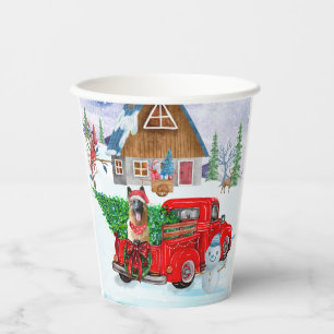 German Shepherd In Christmas Delivery Truck Snow  Paper Cups