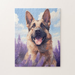 German Shepherd in Lavender field Jigsaw Puzzle