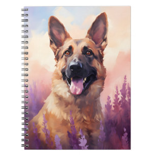 German Shepherd in Lavender field Notebook