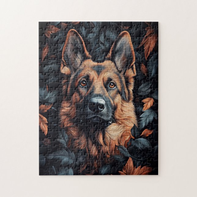 German Shepherd in Leaves Jigsaw Puzzle (Vertical)