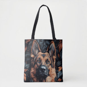 German Shepherd in Leaves Tote Bag