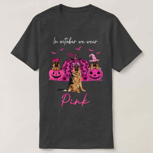 German Shepherd In October We Wear Pink Halloween  T-Shirt (Design Front)