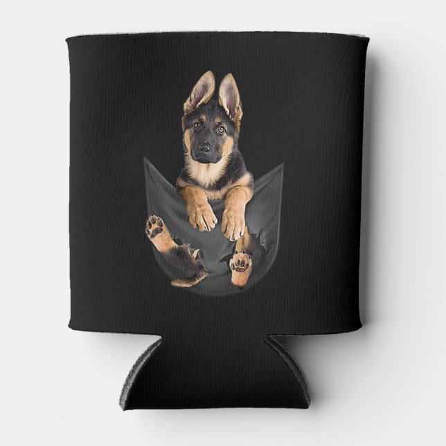 German Shepherd In Pocket T-Shirt Funny Dog Lover Can Cooler (Front)