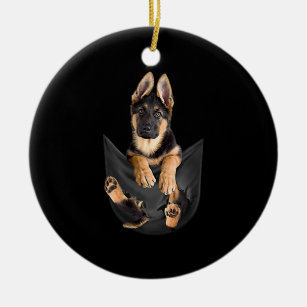 German Shepherd In Pocket T-Shirt Funny Dog Lover Ceramic Ornament