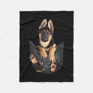 German Shepherd In Pocket T-Shirt Funny Dog Lover Fleece Blanket
