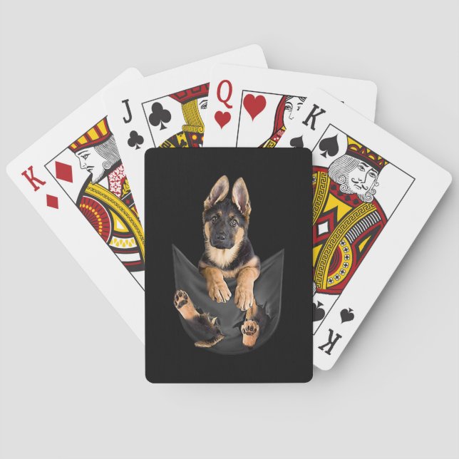 German Shepherd In Pocket T-Shirt Funny Dog Lover Playing Cards (Back)