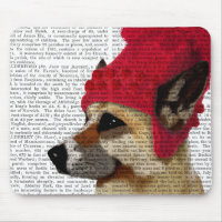 German Shepherd in Red Woolly Hat