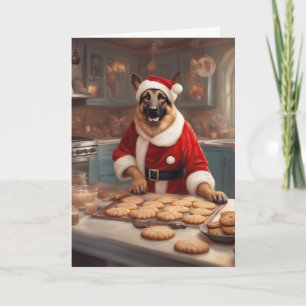 German Shepherd in Santa suit baking cookies Card