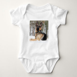 German Shepherd In Snow Baby Bodysuit