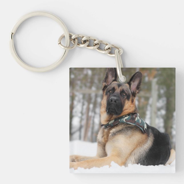 German Shepherd In Snow Key Ring (Front)
