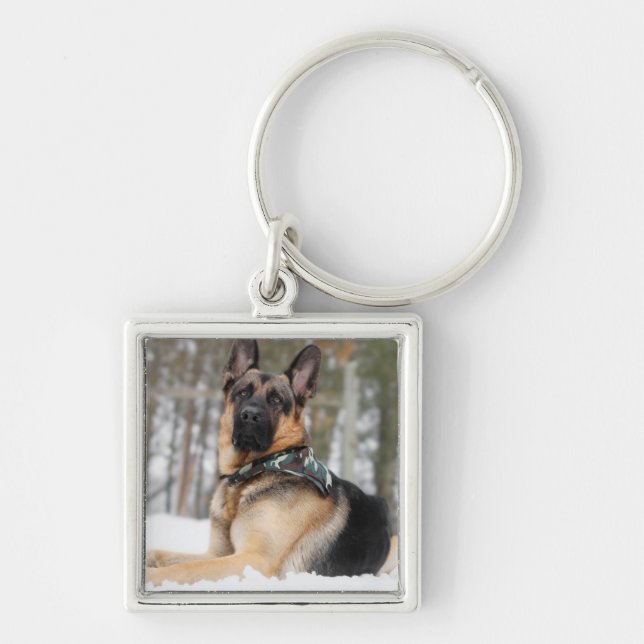 German Shepherd In Snow Key Ring (Front)