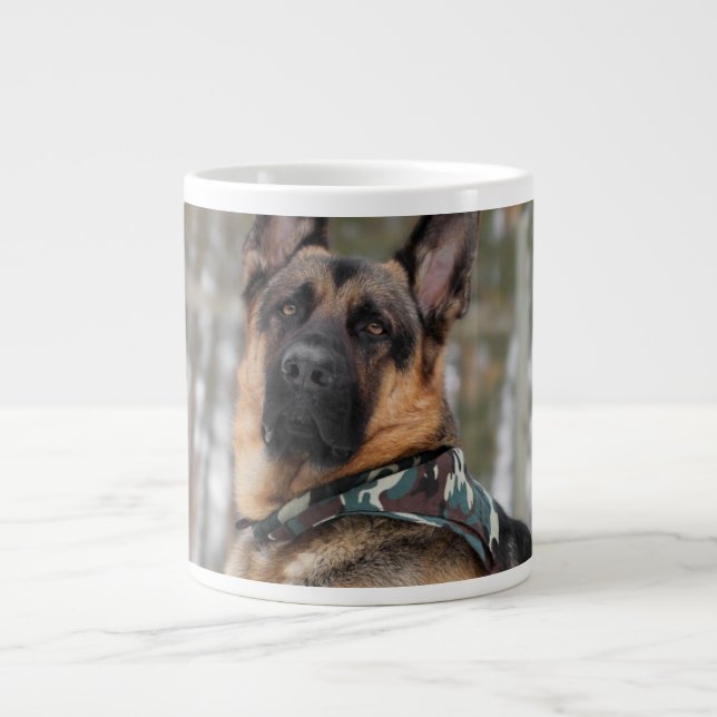 German Shepherd In Snow Large Coffee Mug (Front)