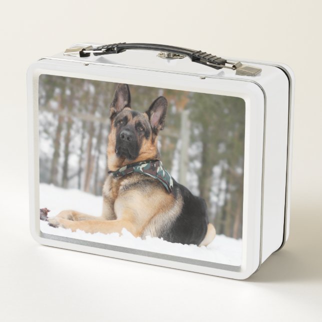 German Shepherd In Snow Metal Lunch Box (Back)