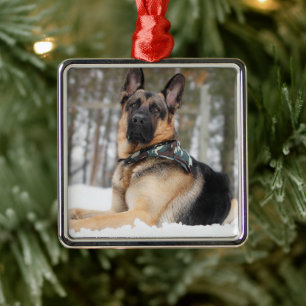 German Shepherd In Snow Metal Ornament