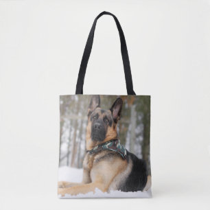 German Shepherd In Snow Tote Bag