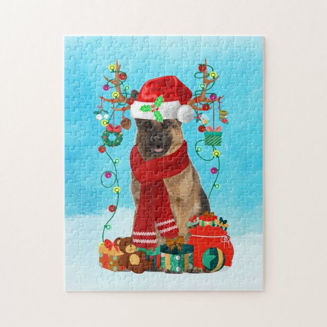 German Shepherd in snow with Christmas gifts Jigsaw Puzzle (Vertical)