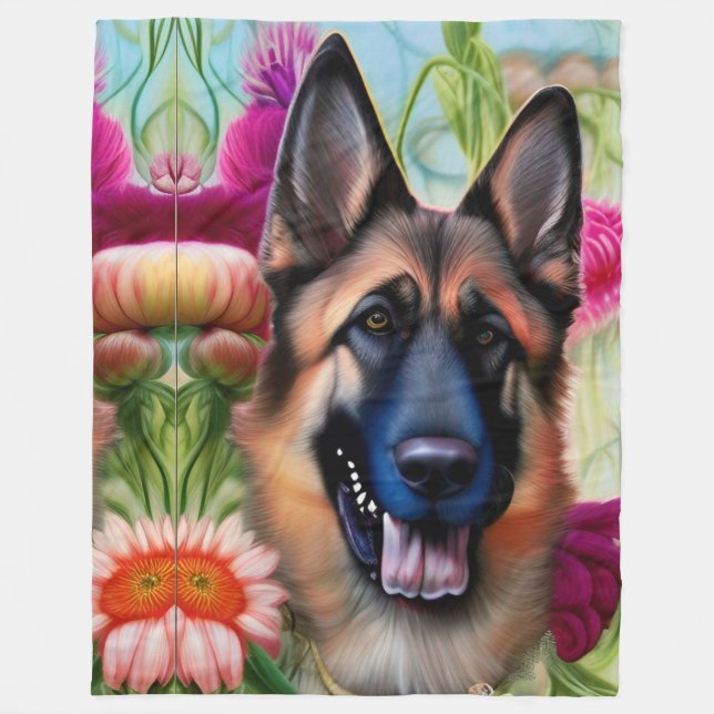 German Shepherd in the Garden   Fleece Blanket (Front)