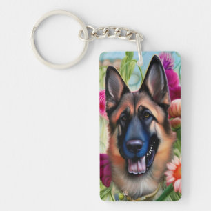 German Shepherd in the Garden Key Ring