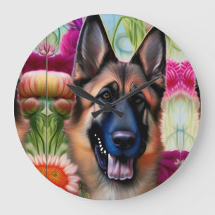 German Shepherd in the Garden  Large Clock