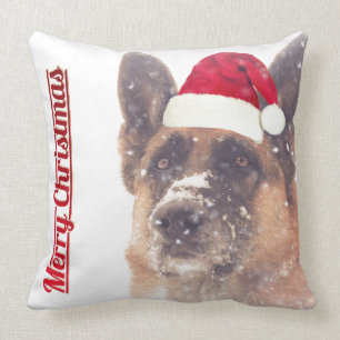 German Shepherd in the Snow Holiday Throw Pillow