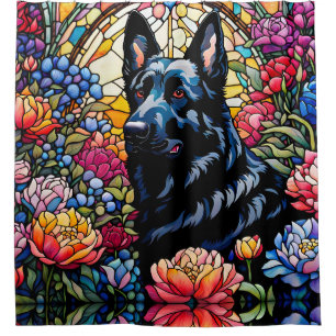 German Shepherd in the Stained Glass Garden  Shower Curtain