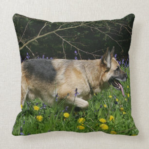 German Shepherd in Yellow Flowers Cushion