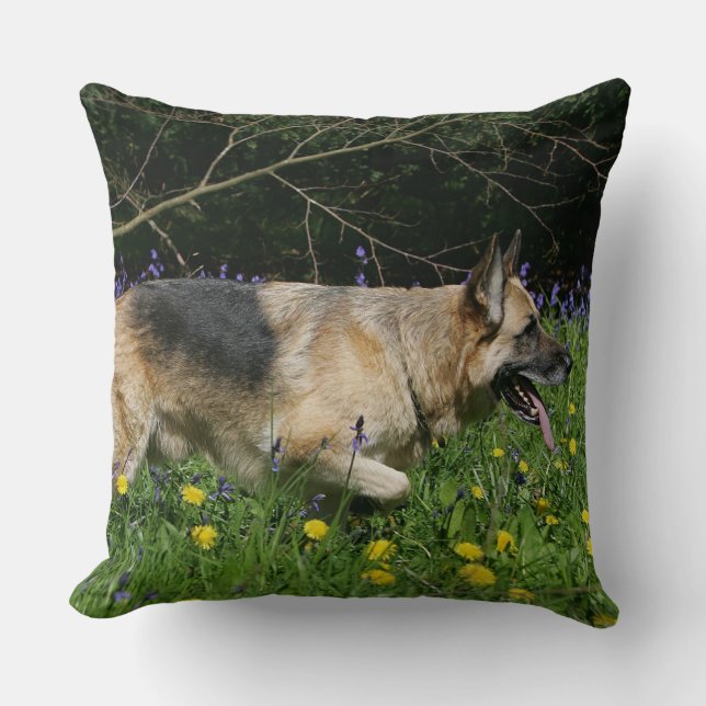 German Shepherd in Yellow Flowers Cushion (Front)
