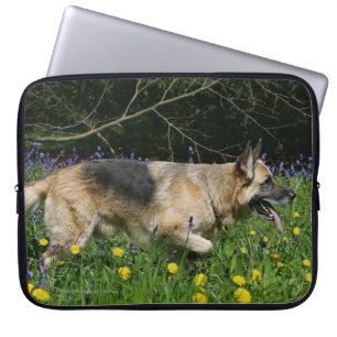 German Shepherd in Yellow Flowers Laptop Sleeve