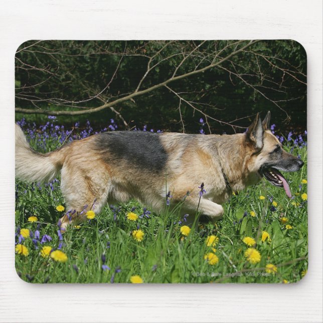 German Shepherd in Yellow Flowers Mouse Pad (Front)