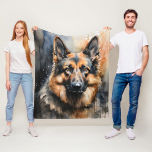 German Shepherd Ink Portrait Fleece Blanket