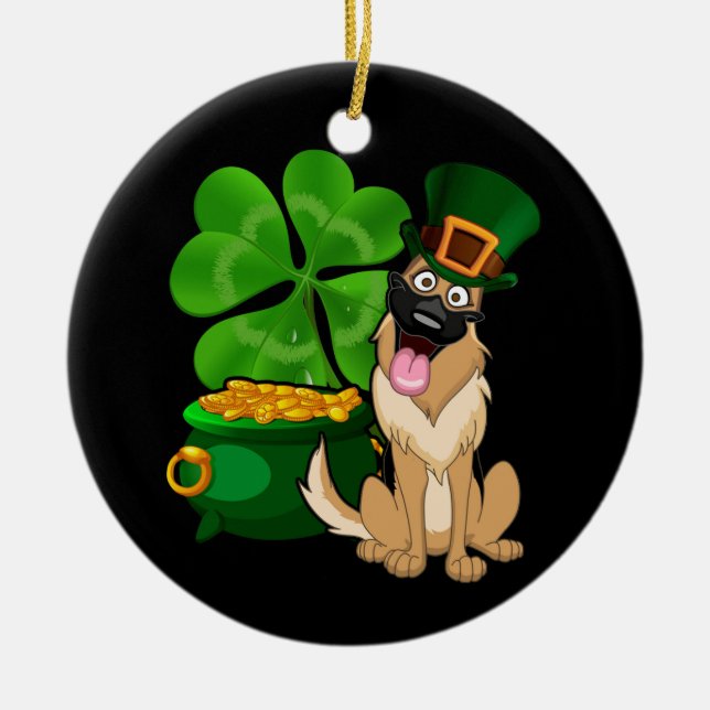 German Shepherd Irish Clover St Patrick Day Dog Ceramic Ornament (Front)