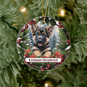 German Shepherd Joy: Customised Christmas  Ceramic Ornament