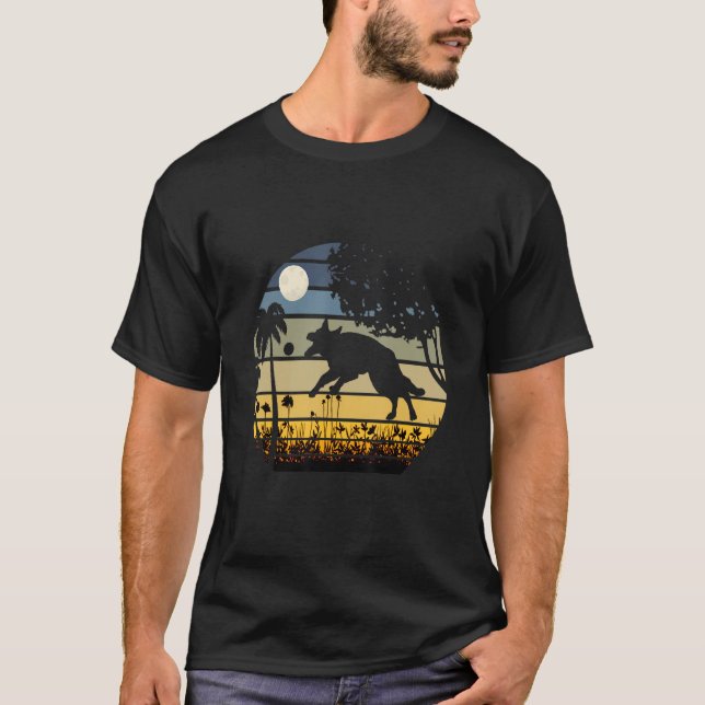 German Shepherd Jumping In A Field Of Flowers Moon T-Shirt (Front)