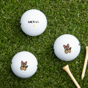 german shepherd kawaii black and tan cartoon golf balls