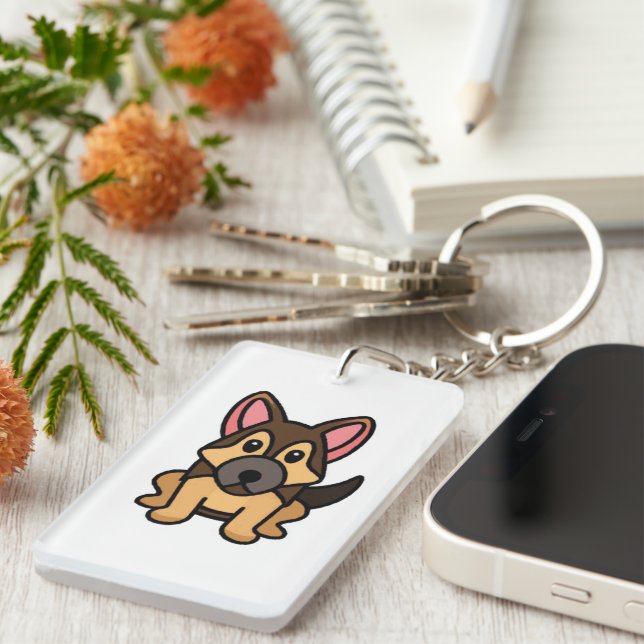 german shepherd kawaii black and tan cartoon key ring (Front Right)