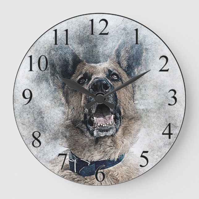 German Shepherd Large Clock (Front)