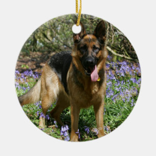 German Shepherd Laying Down Ceramic Ornament