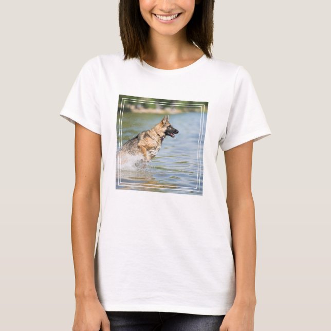 German Shepherd Leaps Into Water T-Shirt (Front)