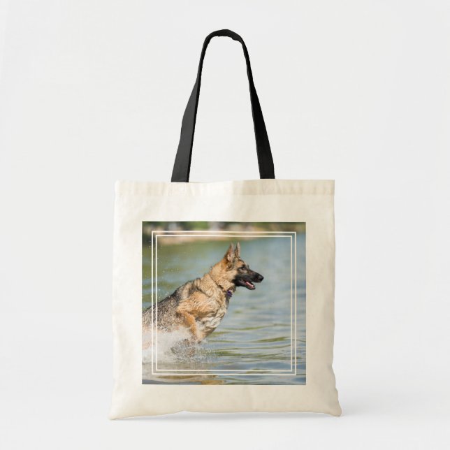 German Shepherd Leaps Into Water Tote Bag (Front)