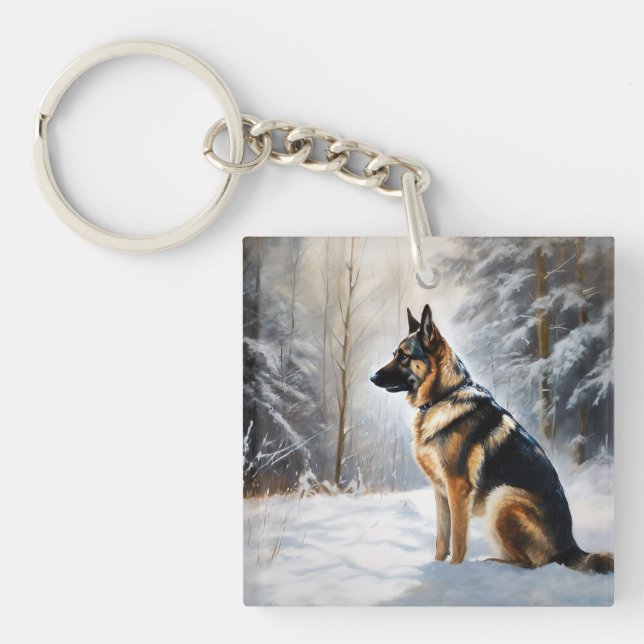German Shepherd Let It Snow Christmas Key Ring (Front)